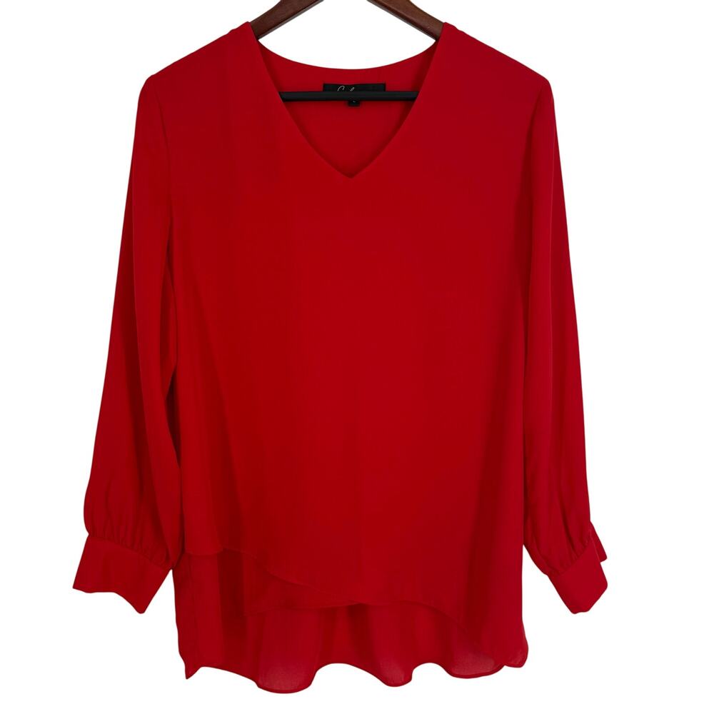 Calessa Womens Large Wearable Art Abstract Red Christmas Blouse Shirt Top Artsy